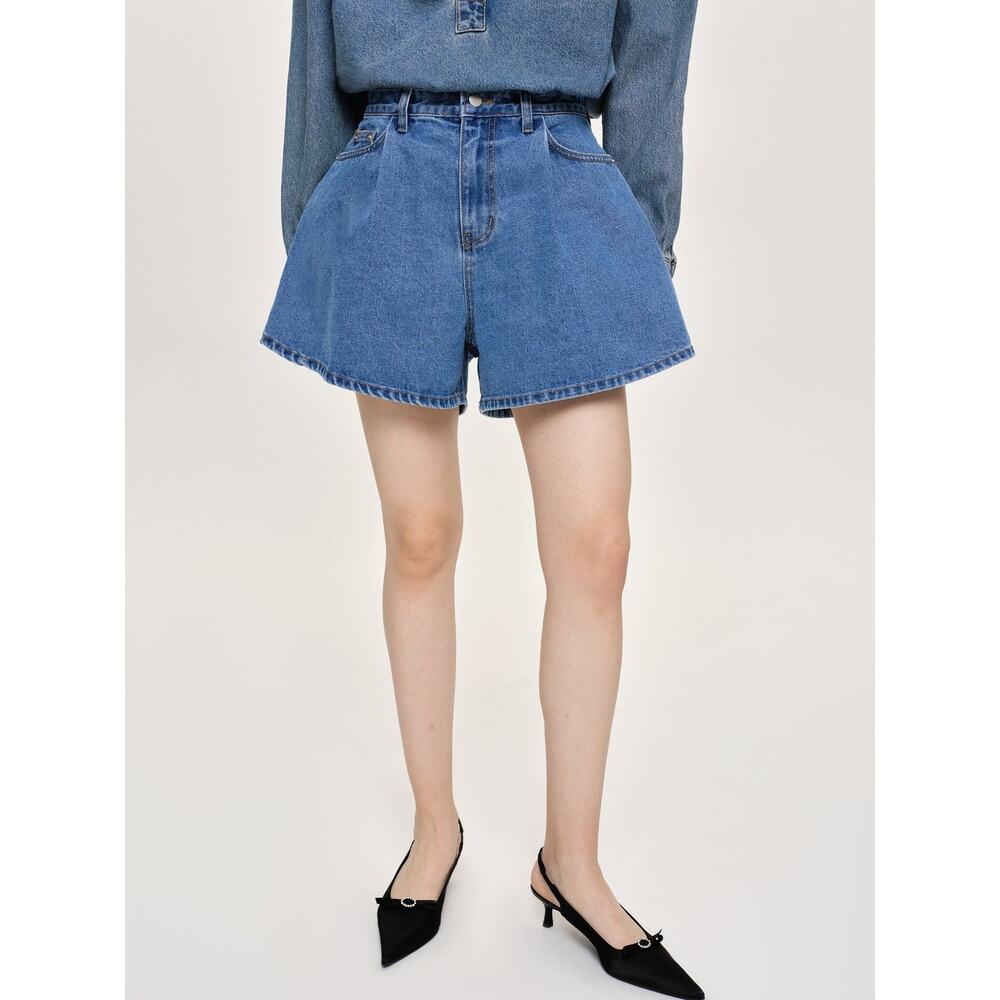 Source Unknown Flared Denim Shorts Medium Blue - L - image 1